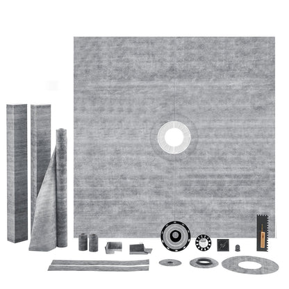 Shower Curb Kit, 1828x1828mm, 72"x72" Shower Pan Kit with 50.8mm ABS Central Flange, 101.6mm Stainless Steel V952-ABSLYTJHSABSAJTFCV0