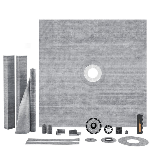 Shower Curb Kit, 1828x1828mm, 72"x72" Shower Pan Kit with 50.8mm ABS Central Flange, 101.6mm Stainless Steel V952-ABSLYTJHSABSAJTFCV0