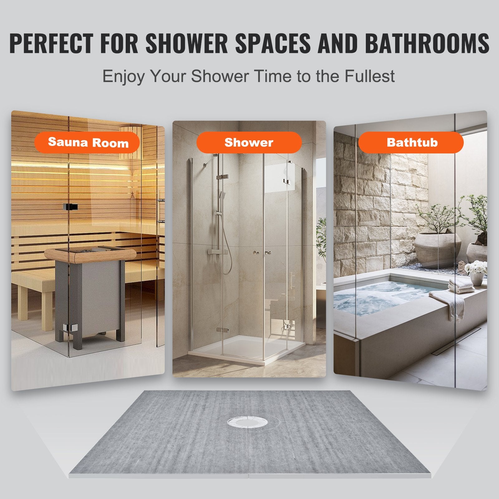 Shower Curb Kit, 1828x1828mm, 72"x72" Shower Pan Kit with 50.8mm ABS Central Flange, 101.6mm Stainless Steel V952-ABSLYTJHSABSAJTFCV0