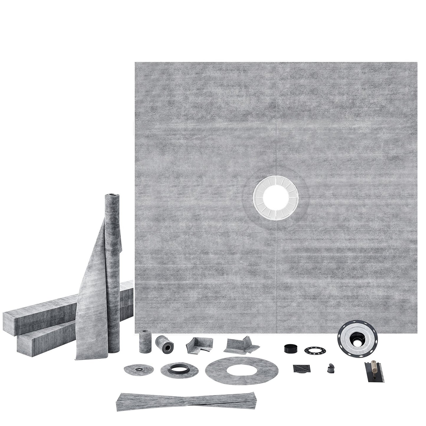 Shower Curb Kit, 1828x1828mm, 72"x72" Shower Pan Kit with 50.8mm ABS Central Flange, 101.6mm Stainless Steel V952-ABSLYTJHSABSAJTFCV0