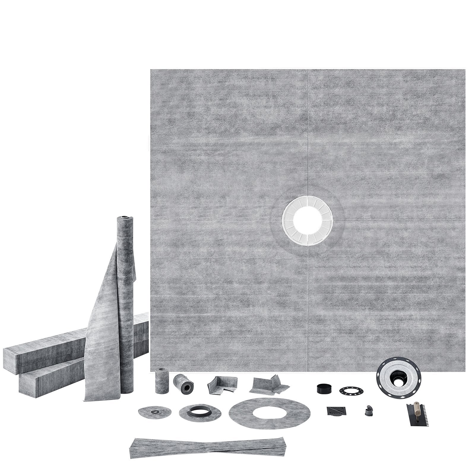 Shower Curb Kit, 1828x1828mm, 72"x72" Shower Pan Kit with 50.8mm ABS Central Flange, 101.6mm Stainless Steel V952-ABSLYTJHSABSAJTFCV0