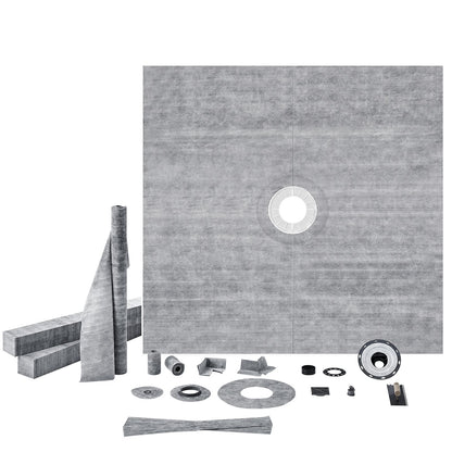 Shower Curb Kit, 1828x1828mm, 72"x72" Shower Pan Kit with 50.8mm ABS Central Flange, 101.6mm Stainless Steel V952-ABSLYTJHSABSAJTFCV0