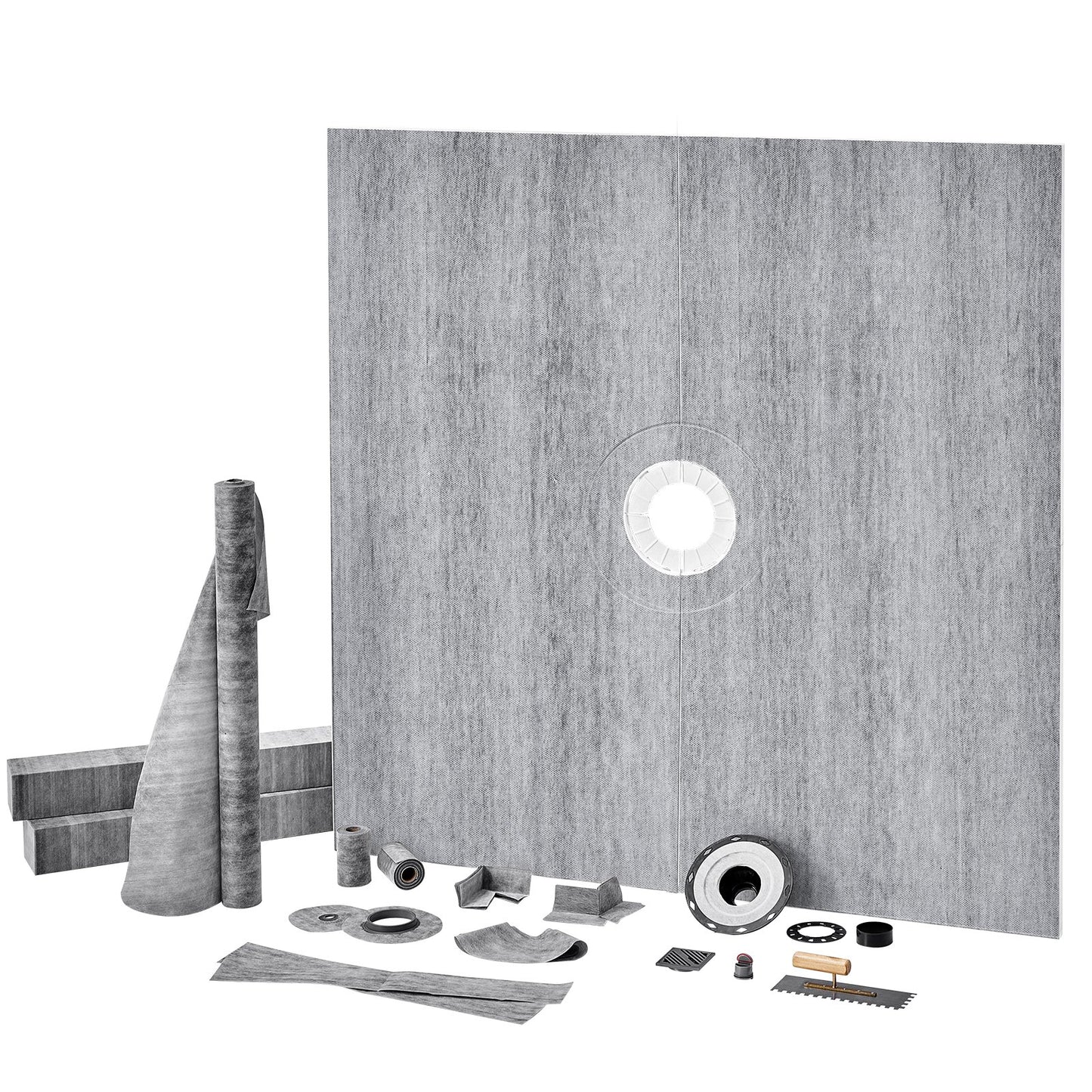 Shower Curb Kit, 1828x1828mm, 72"x72" Shower Pan Kit with 50.8mm ABS Central Flange, 101.6mm Stainless Steel V952-ABSLYTJHSABSAJTFCV0