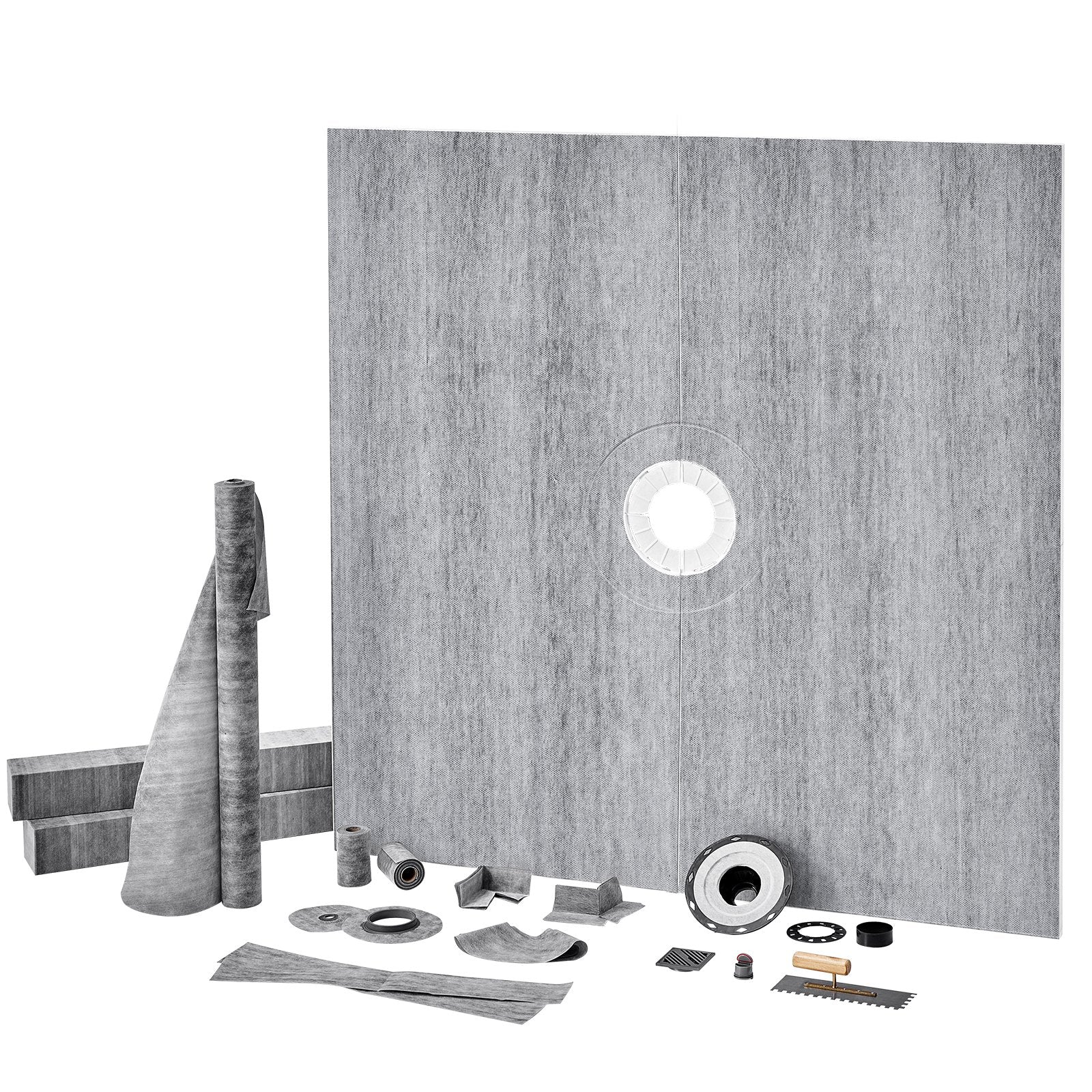 Shower Curb Kit, 1828x1828mm, 72"x72" Shower Pan Kit with 50.8mm ABS Central Flange, 101.6mm Stainless Steel V952-ABSLYTJHSABSAJTFCV0