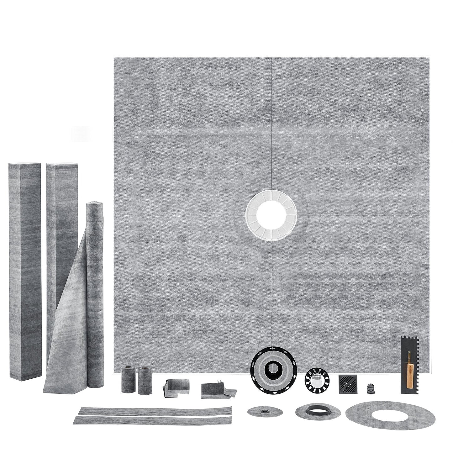 Shower Curb Kit, 1828x1828mm, 72"x72" Shower Pan Kit with 50.8mm ABS Central Flange, 101.6mm Stainless Steel V952-ABSLYTJHSABSAJTFCV0