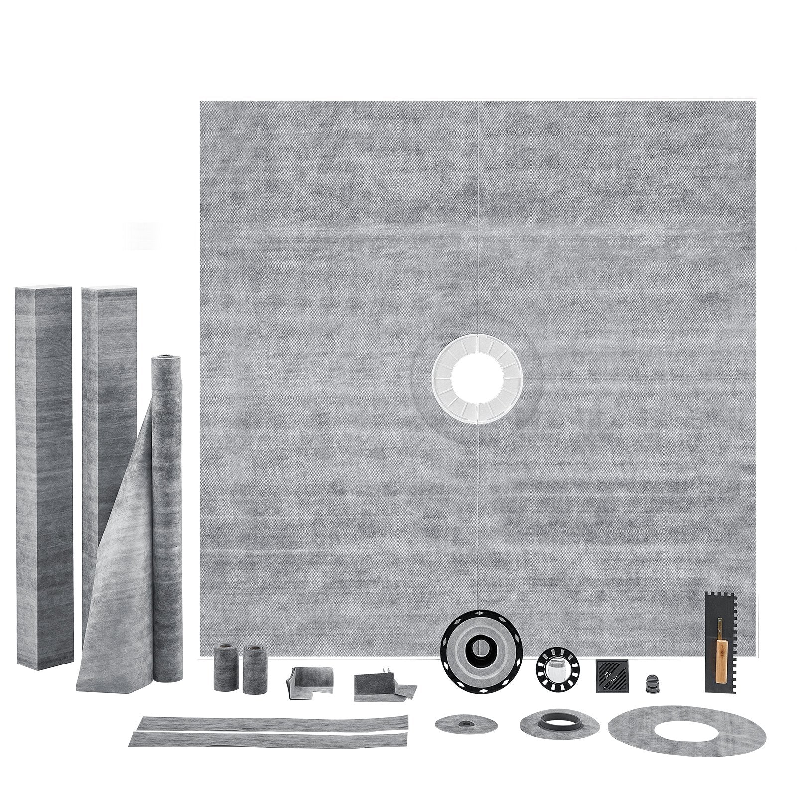 Shower Curb Kit, 1828x1828mm, 72"x72" Shower Pan Kit with 50.8mm ABS Central Flange, 101.6mm Stainless Steel V952-ABSLYTJHSABSAJTFCV0