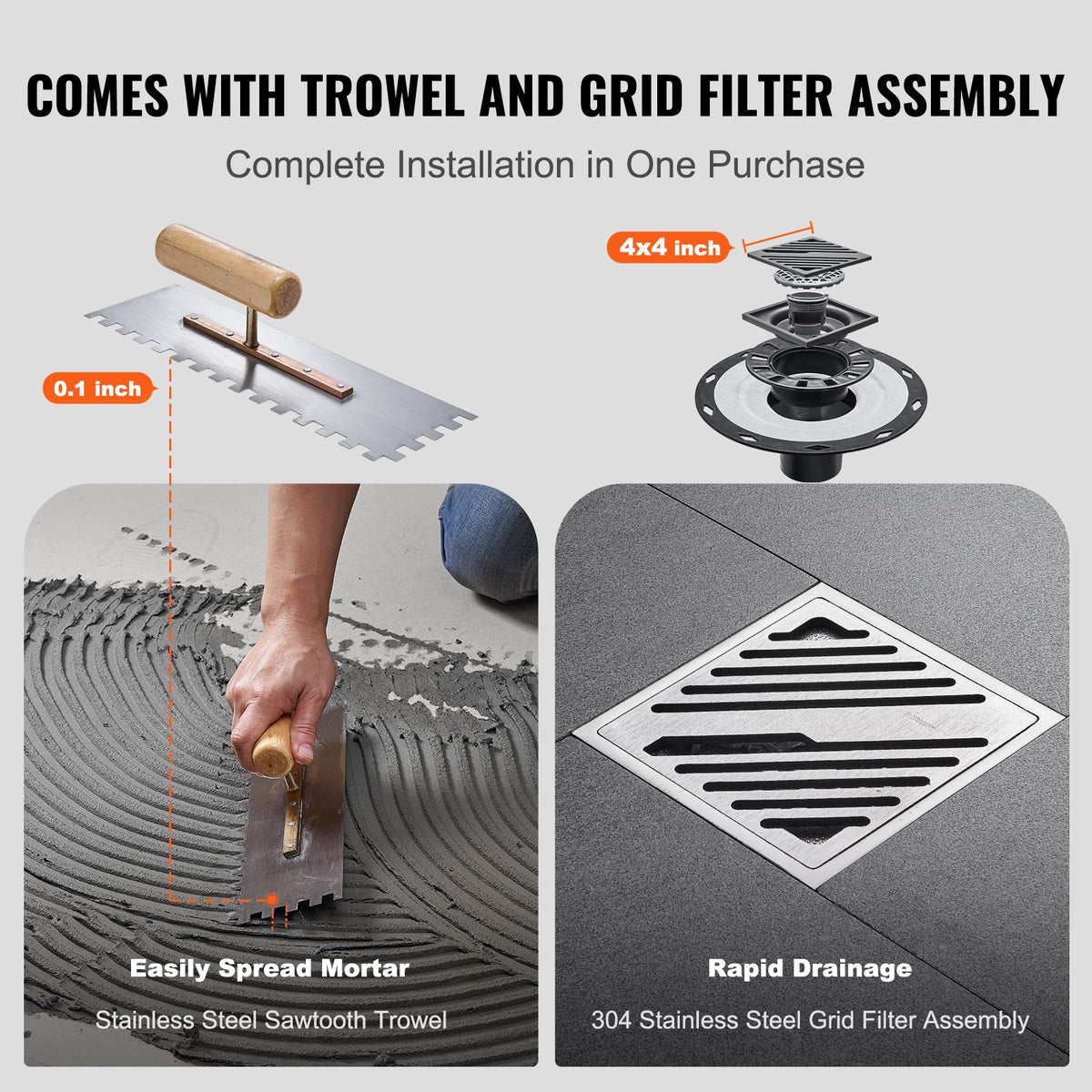 Shower Curb Kit, 1219x1524mm, 60"x48" Shower Pan Kit with 50.8mm ABS Central Flange, Waterproof Membrane, V952-ABSLYTJHSABSQ8MBXV0