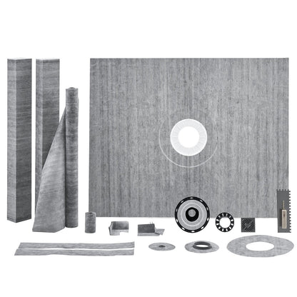 Shower Curb Kit, 1219x1524mm, 60"x48" Shower Pan Kit with 50.8mm ABS Central Flange, Waterproof Membrane, V952-ABSLYTJHSABSQ8MBXV0