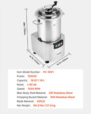 Food Processor & Vegetable Chopper, 18L Food-Grade Stainless Steel Food Processor Chopper with S-Curve Blade V952-AJSQSJ18L150H4734V3