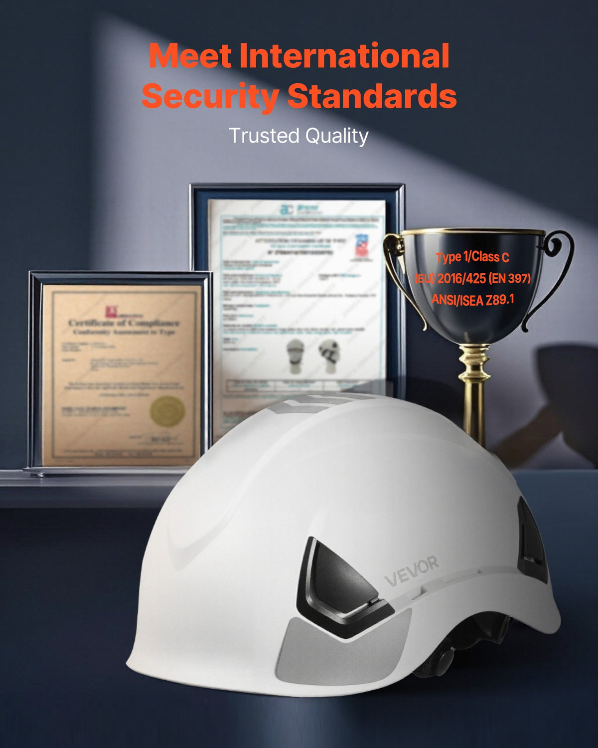 Safety Helmet, ANSI/ISEA Z89.1 Approved ABS Safety Hard Hat with 6-Point Ratchet Suspension, Adjustable V952-AQMANSITYPE127YWH001V0