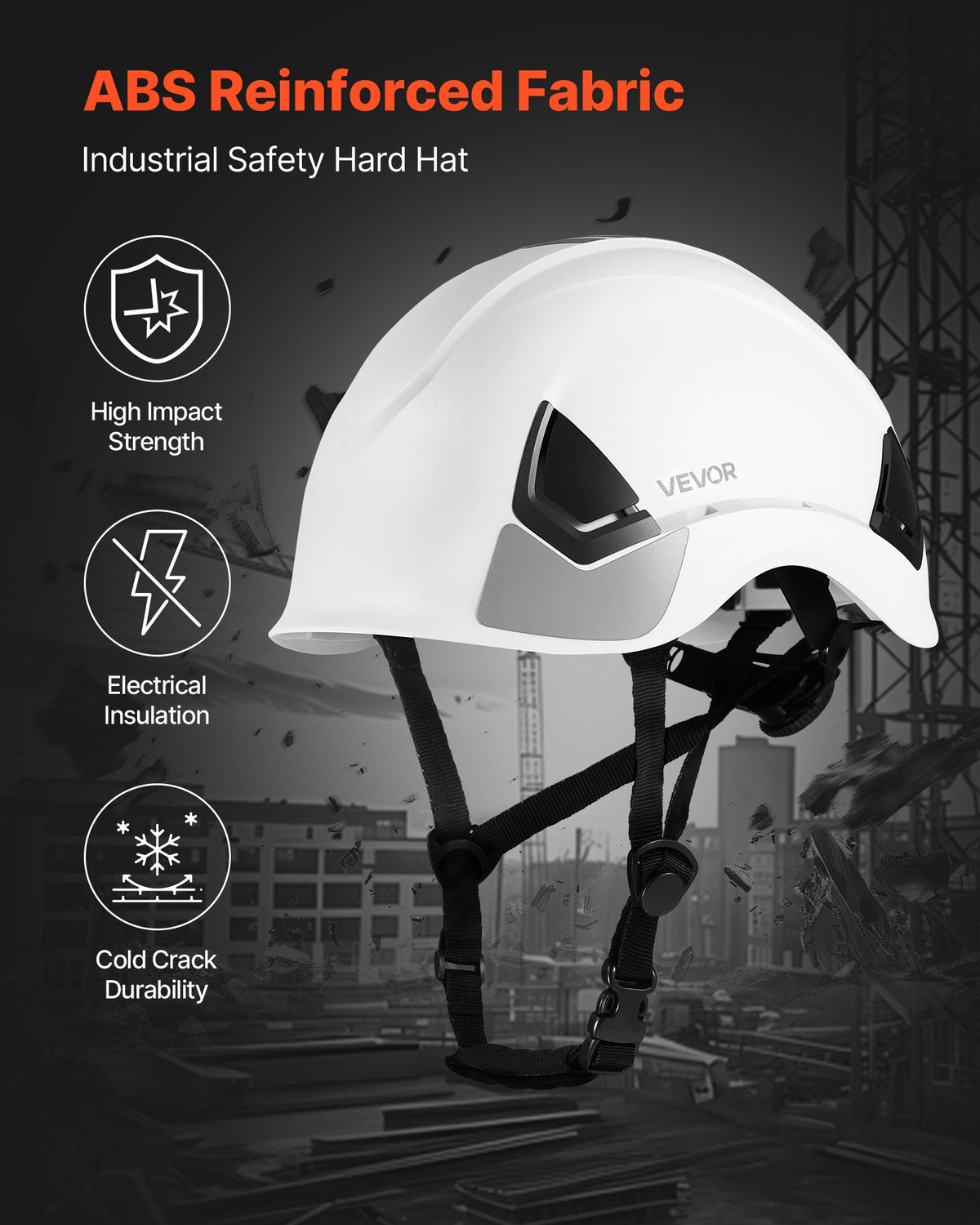 Safety Helmet, ANSI/ISEA Z89.1 Approved ABS Safety Hard Hat with 6-Point Ratchet Suspension, Adjustable V952-AQMANSITYPE127YWH001V0