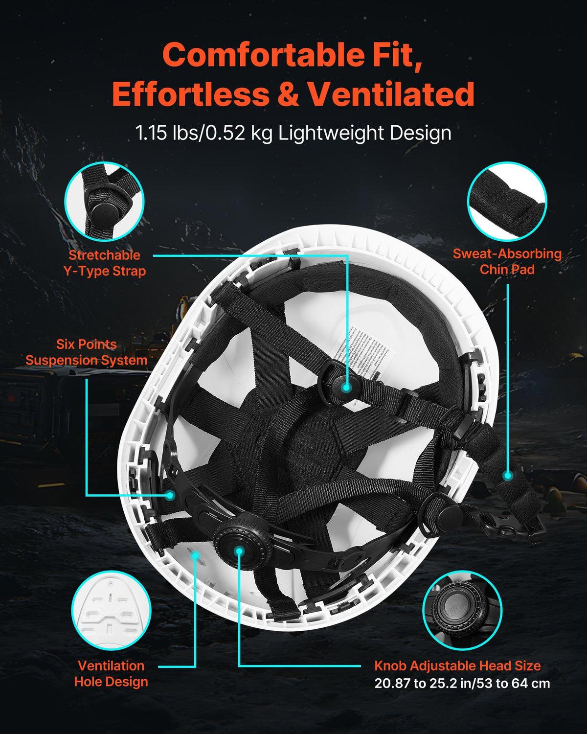 Safety Helmet, ANSI/ISEA Z89.1 Approved ABS Safety Hard Hat with 6-Point Ratchet Suspension, Adjustable V952-AQMANSITYPE127YWH001V0