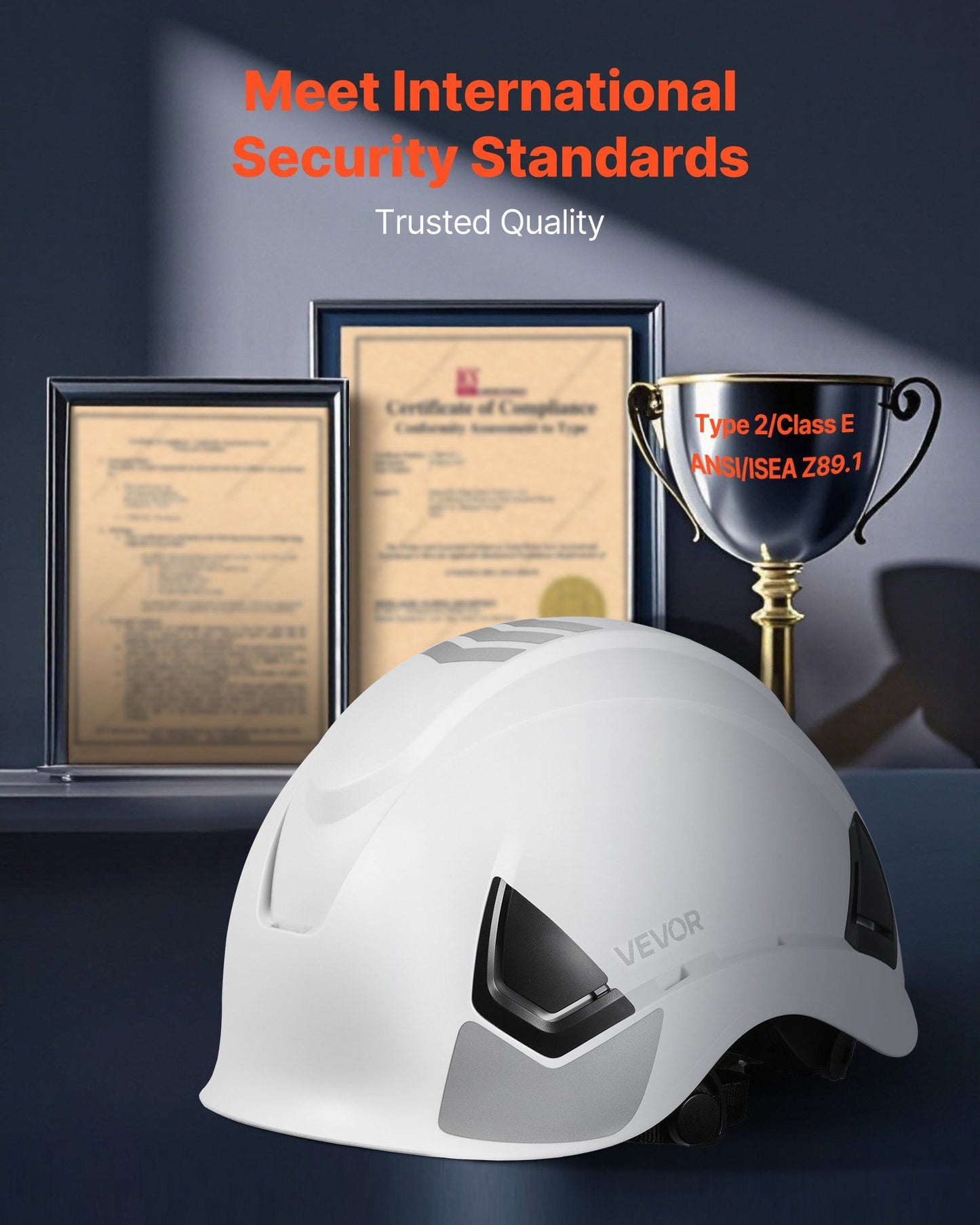 Construction Safety Helmet, ANSI/ISEA Z89.1 Approved ABS Safety Hard Hat with 6-Point Ratchet Suspension, V952-AQMANSITYPE2WZH7S001V0