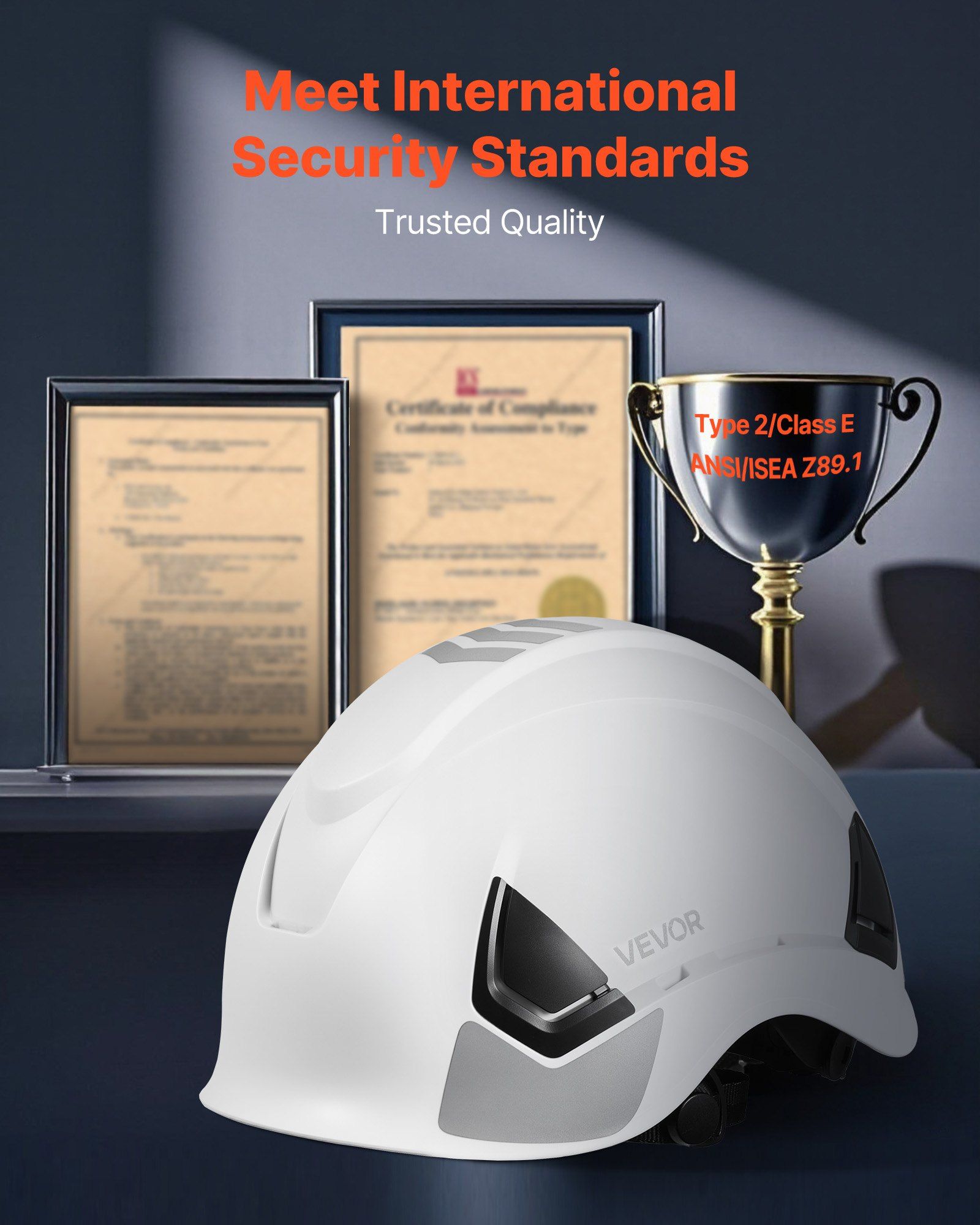 Construction Safety Helmet, ANSI/ISEA Z89.1 Approved ABS Safety Hard Hat with 6-Point Ratchet Suspension, V952-AQMANSITYPE2WZH7S001V0