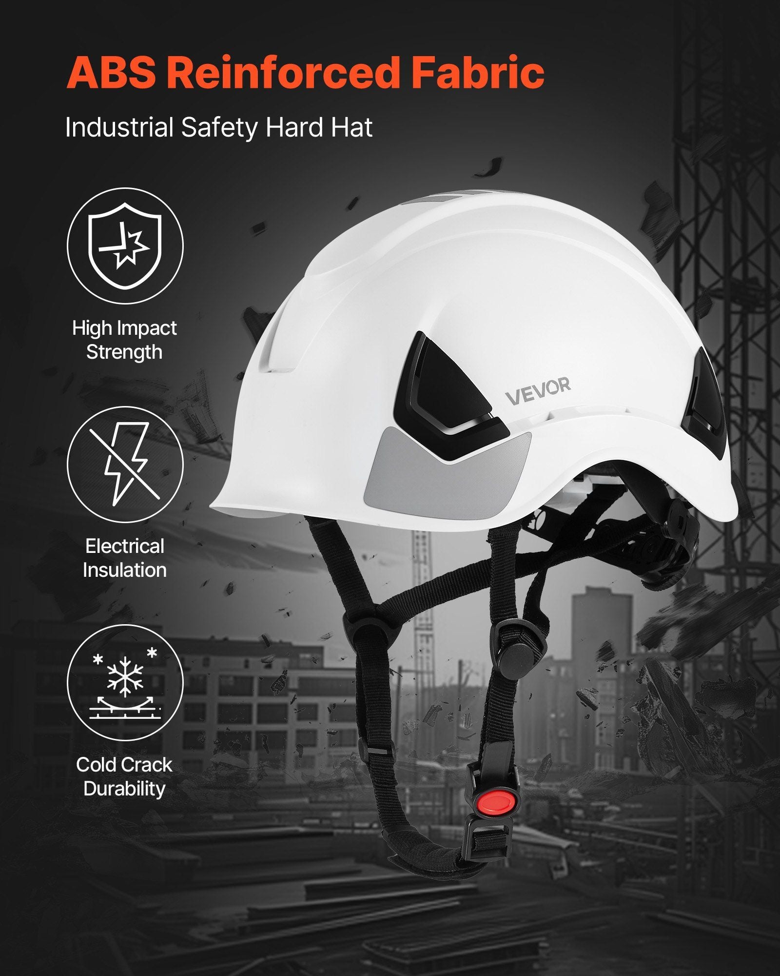 Construction Safety Helmet, ANSI/ISEA Z89.1 Approved ABS Safety Hard Hat with 6-Point Ratchet Suspension, V952-AQMANSITYPE2WZH7S001V0