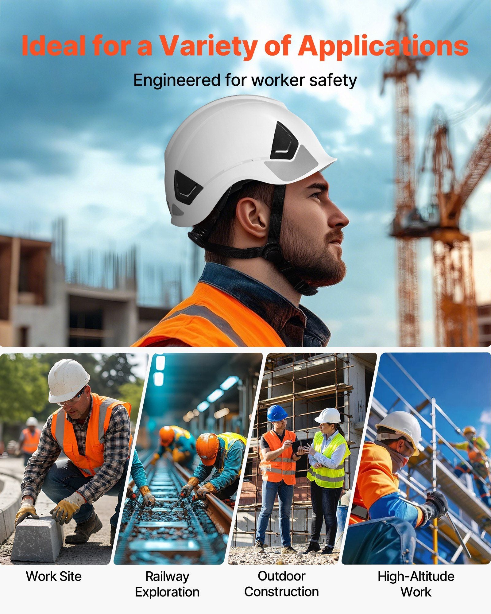 Construction Safety Helmet, ANSI/ISEA Z89.1 Approved ABS Safety Hard Hat with 6-Point Ratchet Suspension, V952-AQMANSITYPE2WZH7S001V0