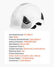 Construction Safety Helmet, ANSI/ISEA Z89.1 Approved ABS Safety Hard Hat with 6-Point Ratchet Suspension, V952-AQMANSITYPE2WZH7S001V0