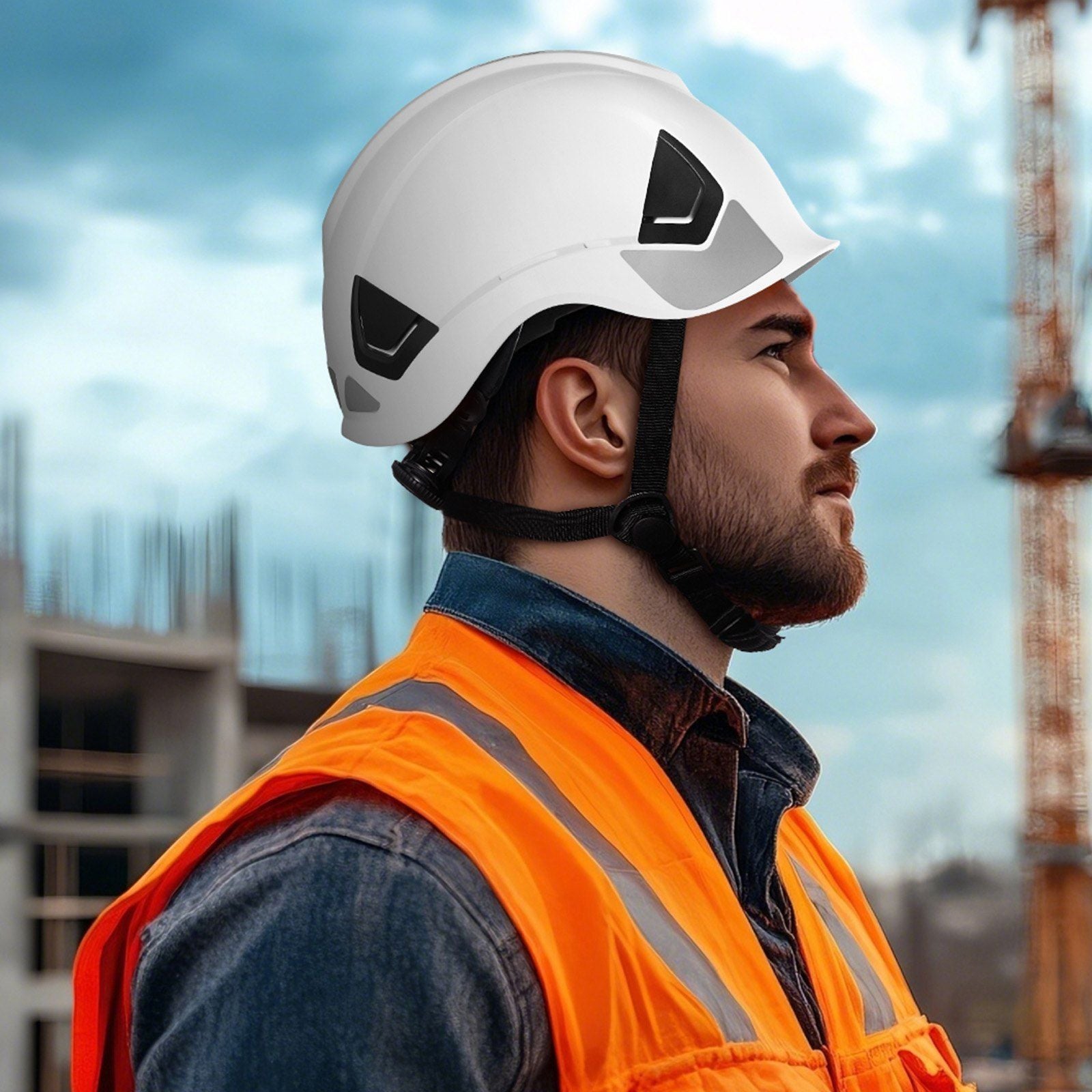 Construction Safety Helmet, ANSI/ISEA Z89.1 Approved ABS Safety Hard Hat with 6-Point Ratchet Suspension, V952-AQMANSITYPE2WZH7S001V0