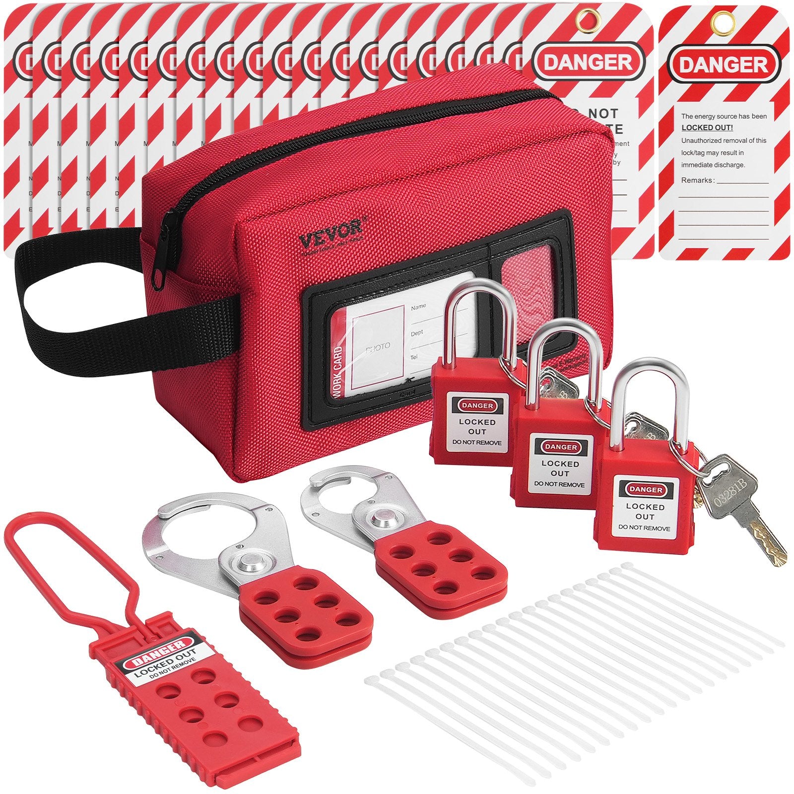 Electrical Lockout Tagout Kit, 26 PCS Safety Loto Kit Includes Padlocks, Hasps, Tags, Nylon Ties, and V952-AQSJTZ26JBDGZV3HWV0