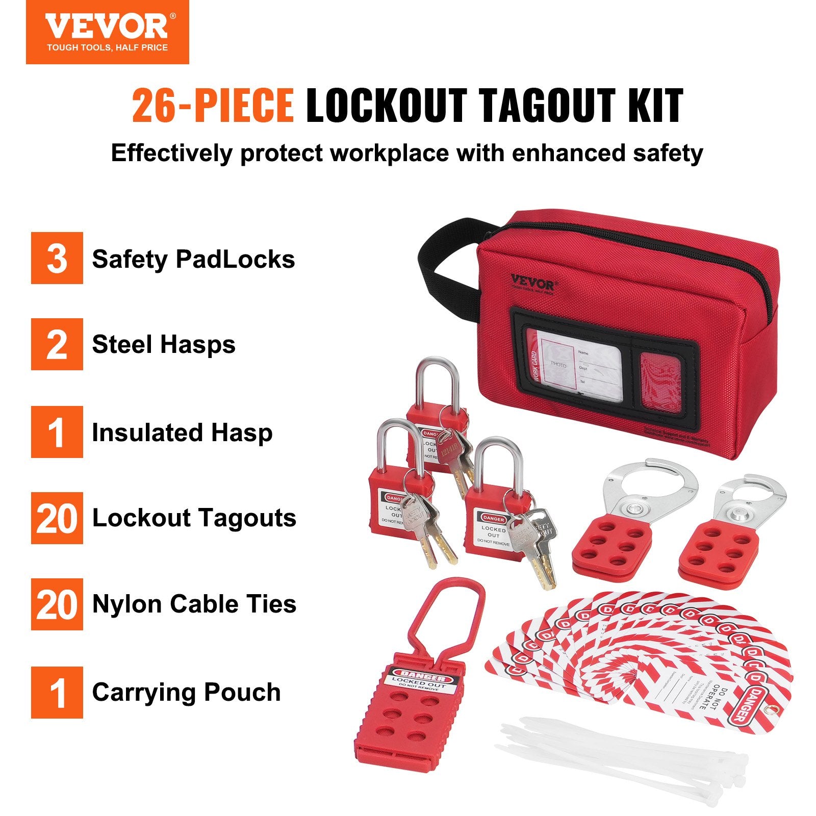 Electrical Lockout Tagout Kit, 26 PCS Safety Loto Kit Includes Padlocks, Hasps, Tags, Nylon Ties, and V952-AQSJTZ26JBDGZV3HWV0
