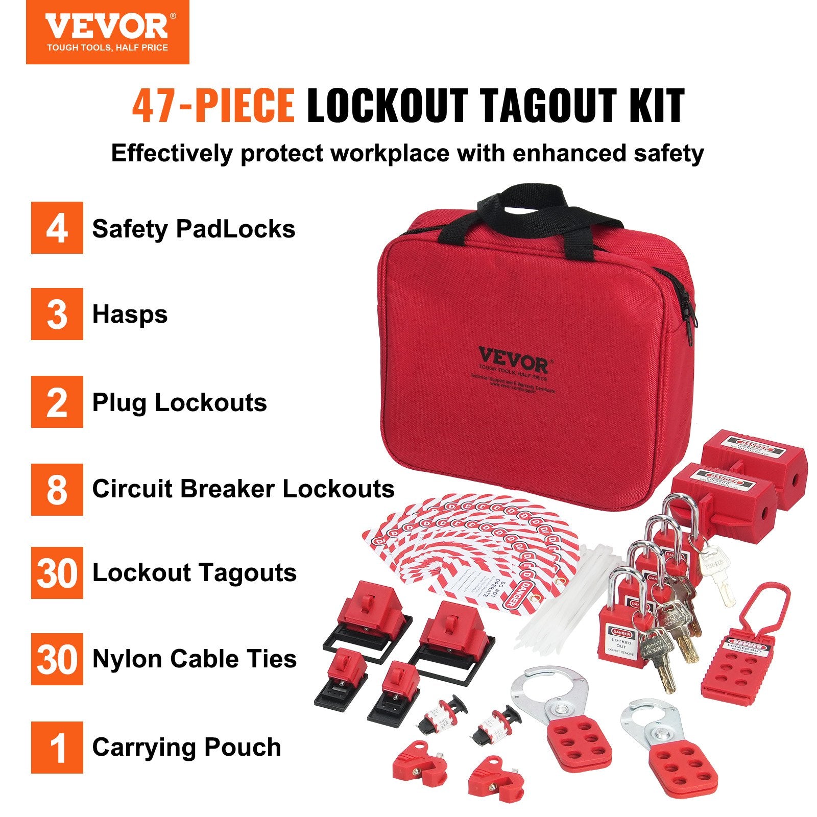 Electrical Lockout Tagout Kit, 47 PCS Safety Loto Kit Includes Padlocks, Hasps, Tags, Nylon Ties, Plug V952-AQSJTZ47JBDGWLU0XV0