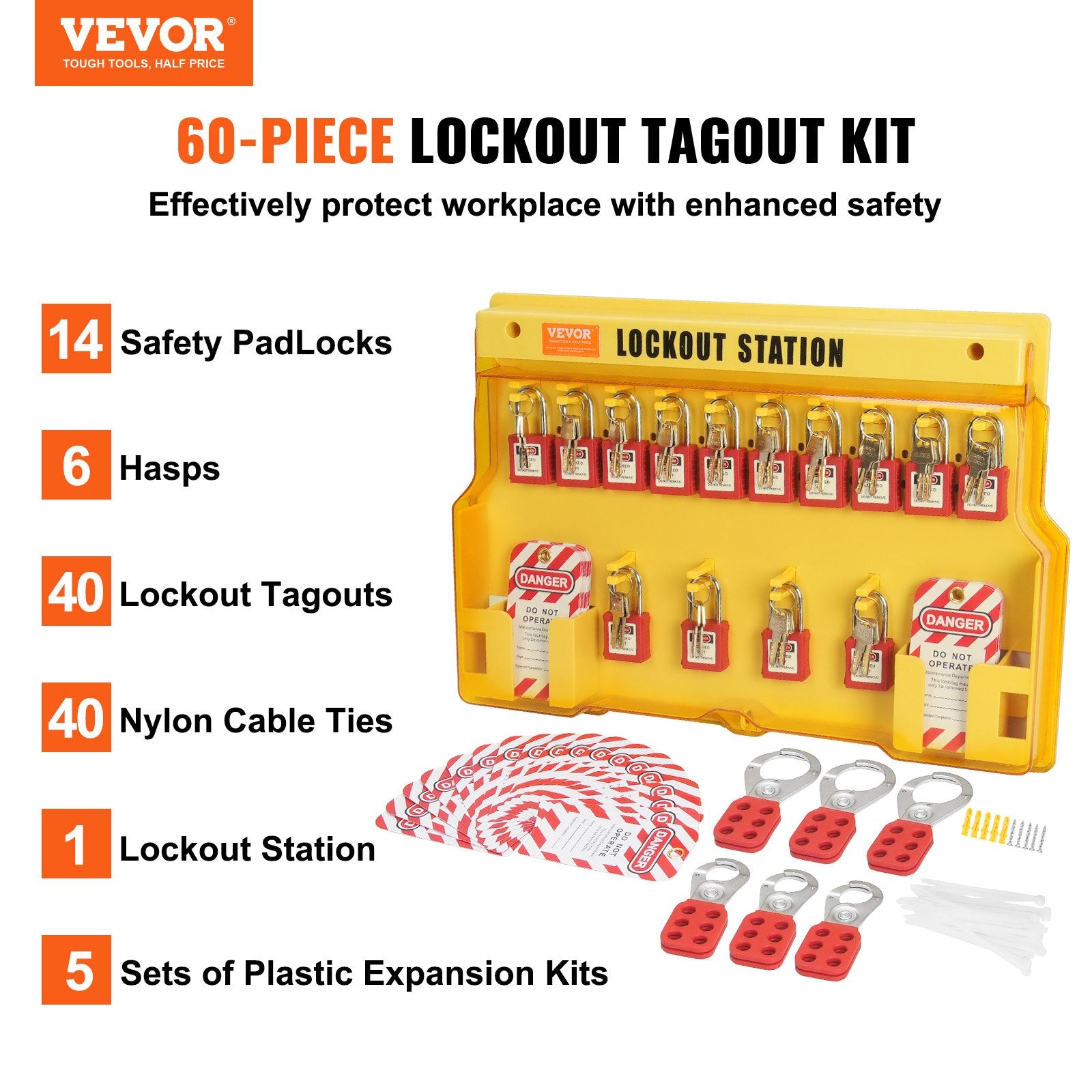 Electrical Lockout Tagout Kit, 60 PCS Safety Lockout Tagout Station Includes Padlocks, Hasps, Tags, Nylon V952-AQSJTZ60JDGB62SHMV0