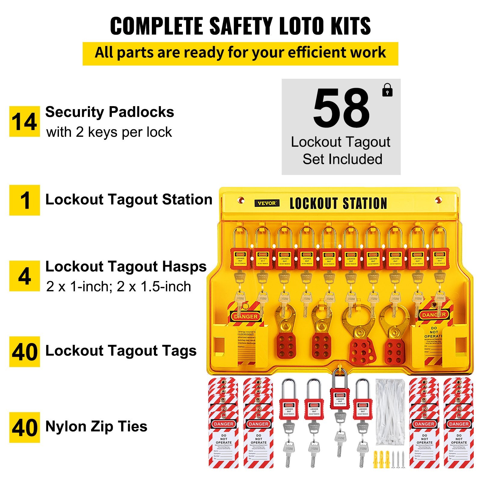 58 PCS Lockout Tagout Kits, Electrical Safety Loto Kit Includes Padlocks, Lockout Station, Hasp, Tags & Zip V952-AQSJTZJBDGJ57NTX0V0