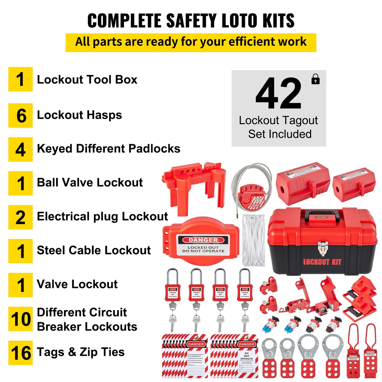 42 PCS Lockout Tagout Kits Electrical Loto Kit for Electrical Risk Removal V952-AQSJTZJDGJX42WVJ4V0