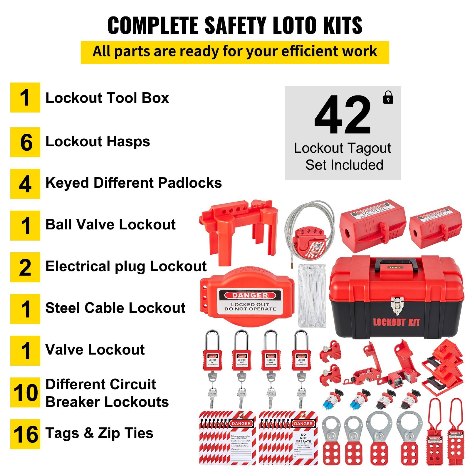 42 PCS Lockout Tagout Kits Electrical Loto Kit for Electrical Risk Removal V952-AQSJTZJDGJX42WVJ4V0