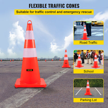 Safety Cones, 10PCS 28"" Traffic Cones, PVC Orange Construction Cones, 2 Reflective Collars Traffic Cones V952-AQZYCQHSB2810FZ5BV0