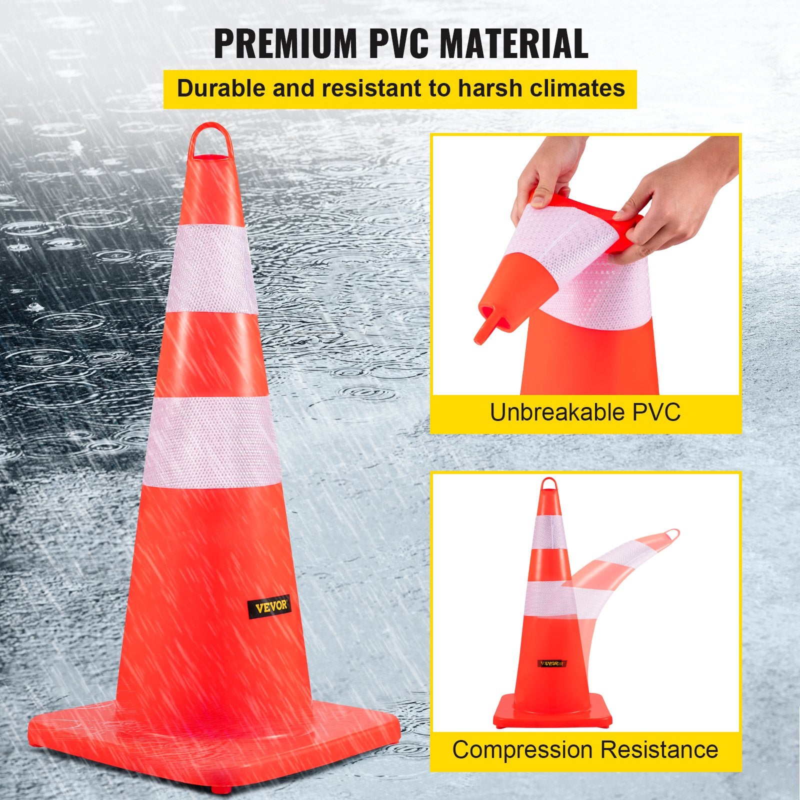 Safety Cones, 10PCS 28"" Traffic Cones, PVC Orange Construction Cones, 2 Reflective Collars Traffic Cones V952-AQZYCQHSB2810FZ5BV0