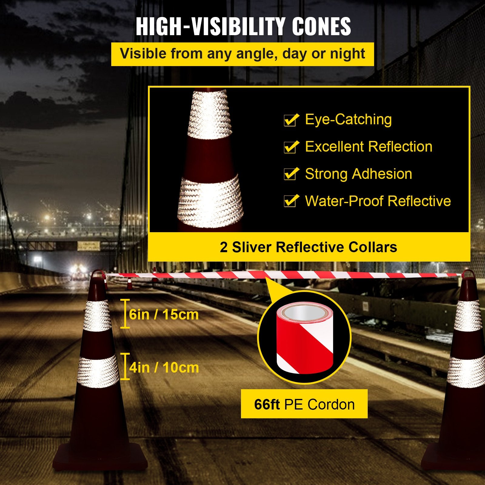 Safety Cones, 10PCS 28"" Traffic Cones, PVC Orange Construction Cones, 2 Reflective Collars Traffic Cones V952-AQZYCQHSB2810FZ5BV0
