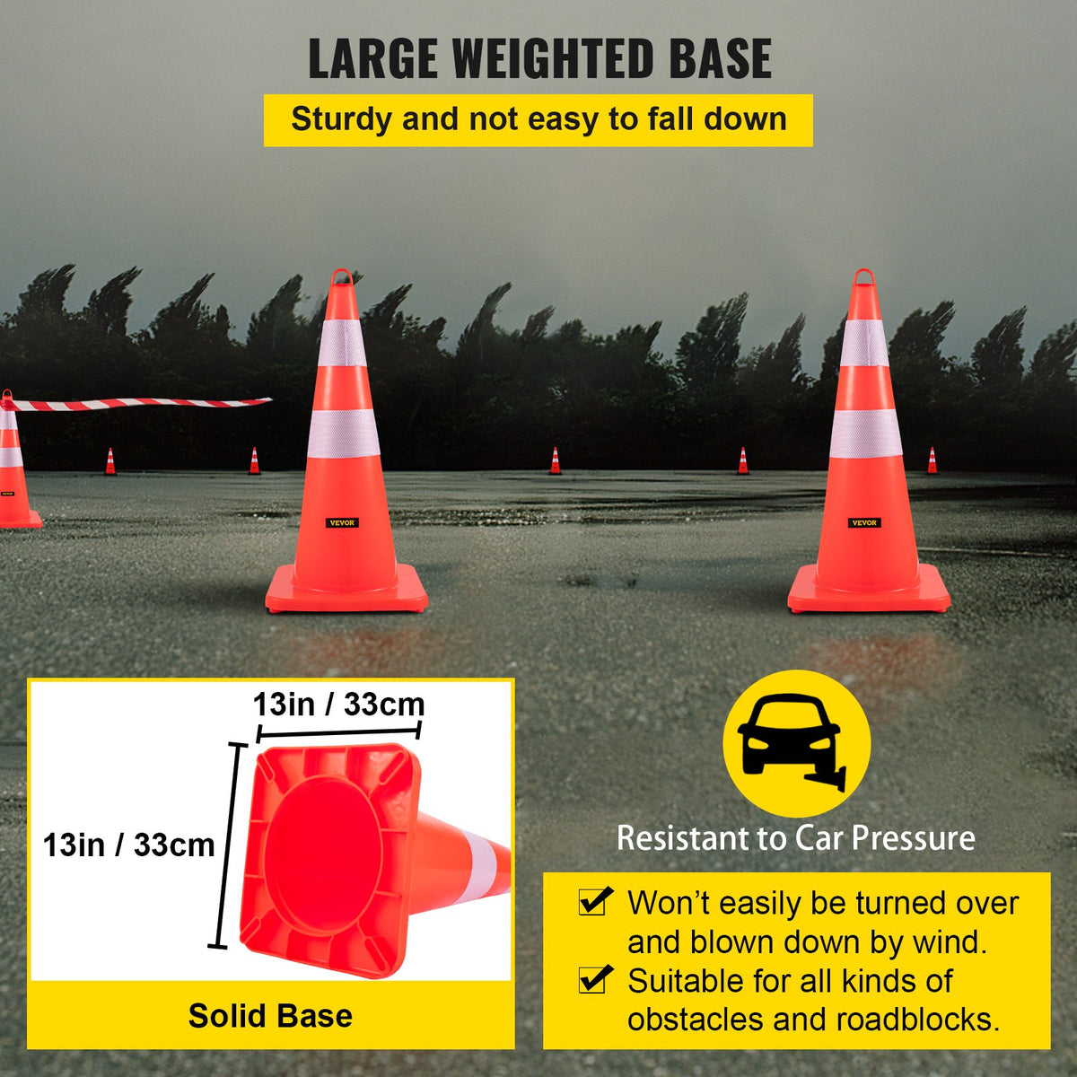 Safety Cones, 10PCS 28"" Traffic Cones, PVC Orange Construction Cones, 2 Reflective Collars Traffic Cones V952-AQZYCQHSB2810FZ5BV0