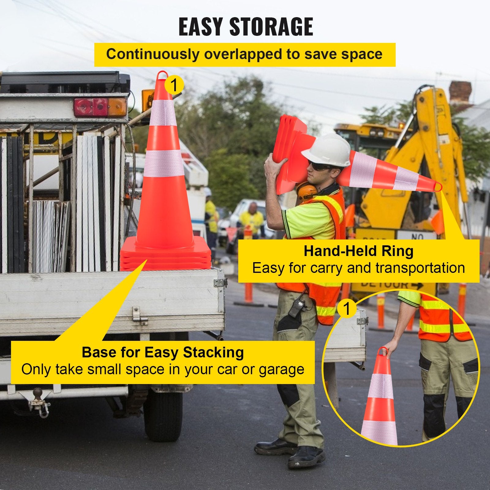 Safety Cones, 10PCS 28"" Traffic Cones, PVC Orange Construction Cones, 2 Reflective Collars Traffic Cones V952-AQZYCQHSB2810FZ5BV0