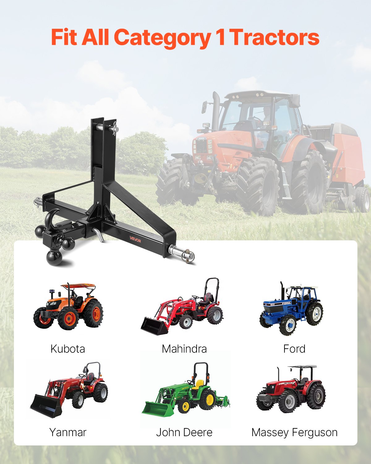 3 Point Trailer Hitch with 2 in Receiver, 3pt Quick Hitch Attachment, Heavy Duty Tractor Tow Drawbar Adapter, V952-ASJXJSQDKSXTJ54AM001V0