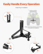 3 Point Trailer Hitch with 2 in Receiver, 3pt Quick Hitch Attachment, Heavy Duty Tractor Tow Drawbar Adapter, V952-ASJXJSQDKSXTJ54AM001V0