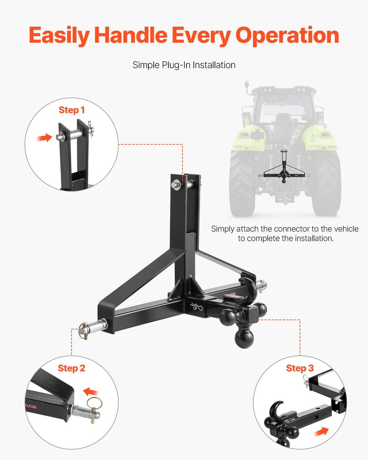 3 Point Trailer Hitch with 2 in Receiver, 3pt Quick Hitch Attachment, Heavy Duty Tractor Tow Drawbar Adapter, V952-ASJXJSQDKSXTJ54AM001V0