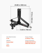 3 Point Trailer Hitch with 2 in Receiver, 3pt Quick Hitch Attachment, Heavy Duty Tractor Tow Drawbar Adapter, V952-ASJXJSQDKSXTJ54AM001V0
