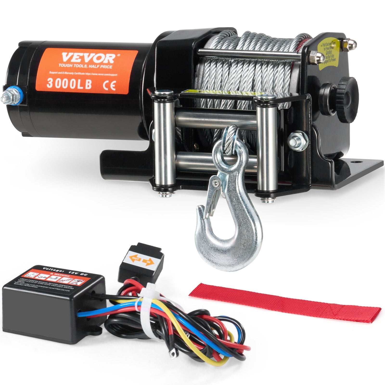 Electric Winch, 1361 kg Line Pull Capacity, 12V DC ATV/UTV Winch with 0.5 x 1188.7 cm 7 Strands Steel Cable V952-ATVGSSJPYXYK43JX7V9