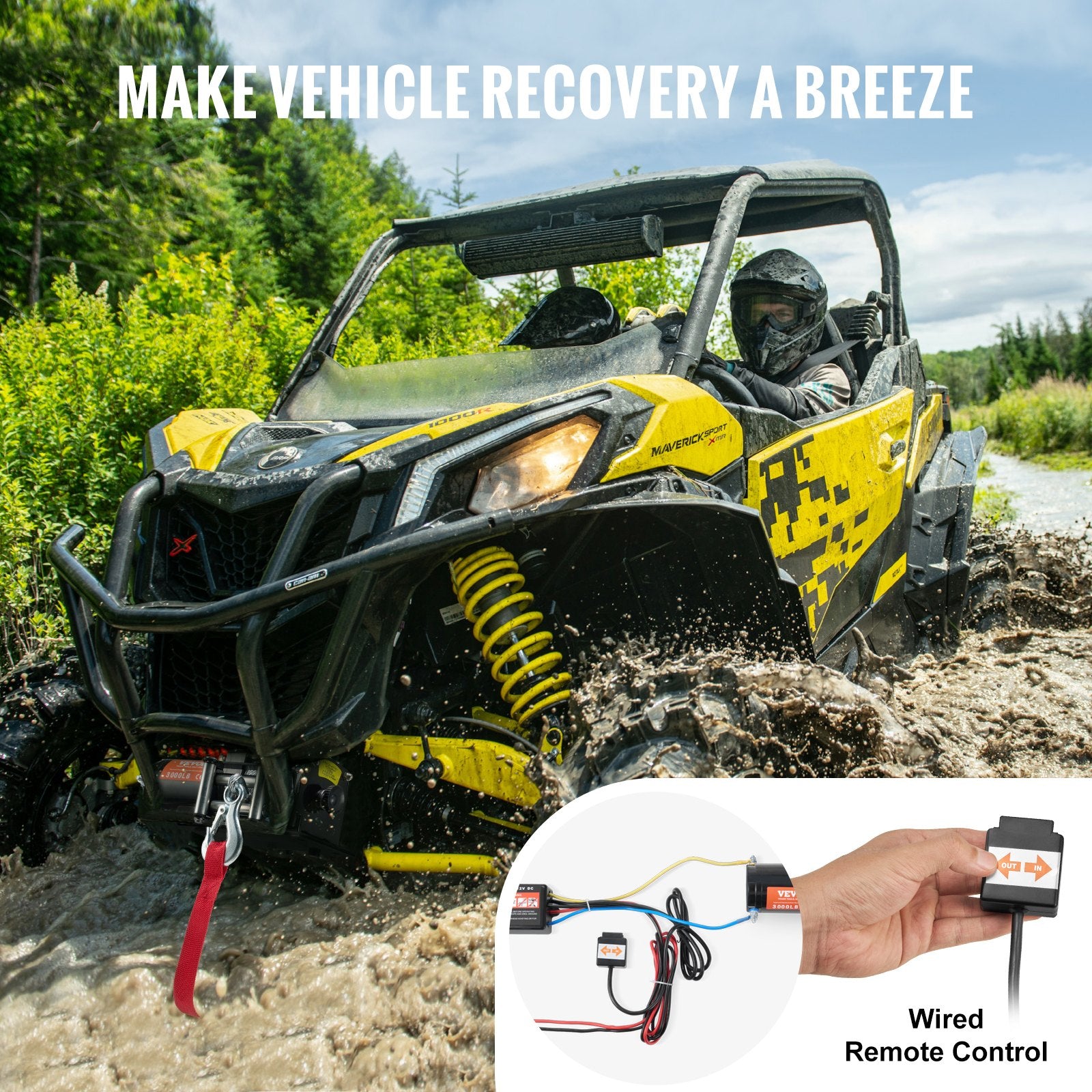 Electric Winch, 1361 kg Line Pull Capacity, 12V DC ATV/UTV Winch with 0.5 x 1188.7 cm 7 Strands Steel Cable V952-ATVGSSJPYXYK43JX7V9