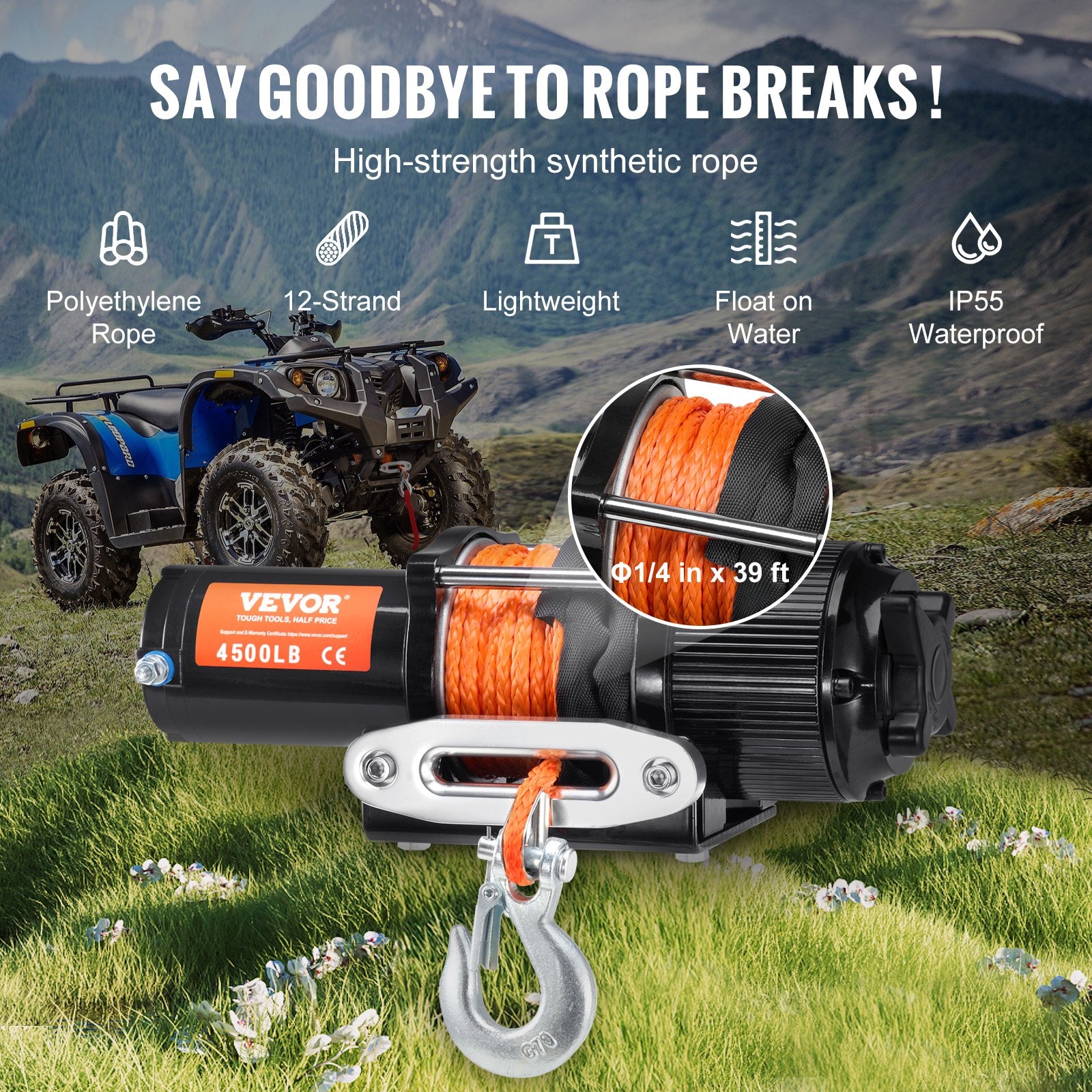 Electric Winch ATV UTV 2041 kg Synthetic Rope Waterproof Remote Control V952-ATVHCSJPYXWXMCF1OV9
