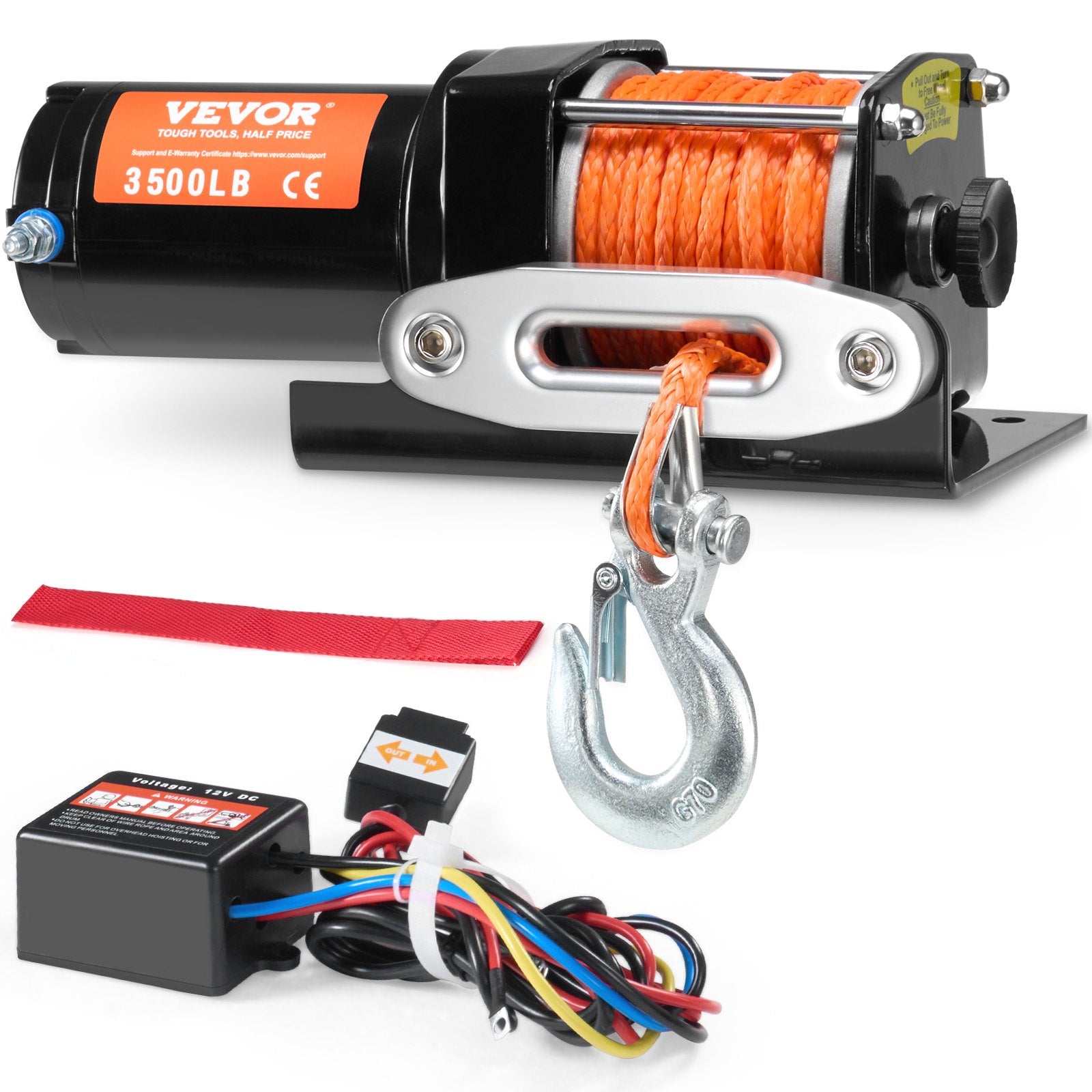 Electric Winch, 1588 kg Line Pull Capacity, 12V DC ATV Winch with 0.5 x 1188.7 cm 12 Strands Synthetic Rope V952-ATVHCSJPYXYKT38ASV9