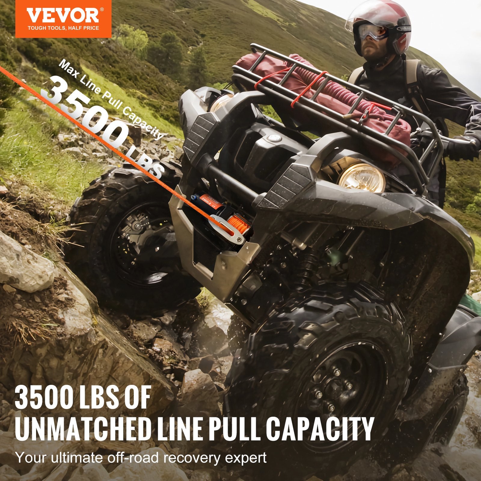 Electric Winch, 1588 kg Line Pull Capacity, 12V DC ATV Winch with 0.5 x 1188.7 cm 12 Strands Synthetic Rope V952-ATVHCSJPYXYKT38ASV9