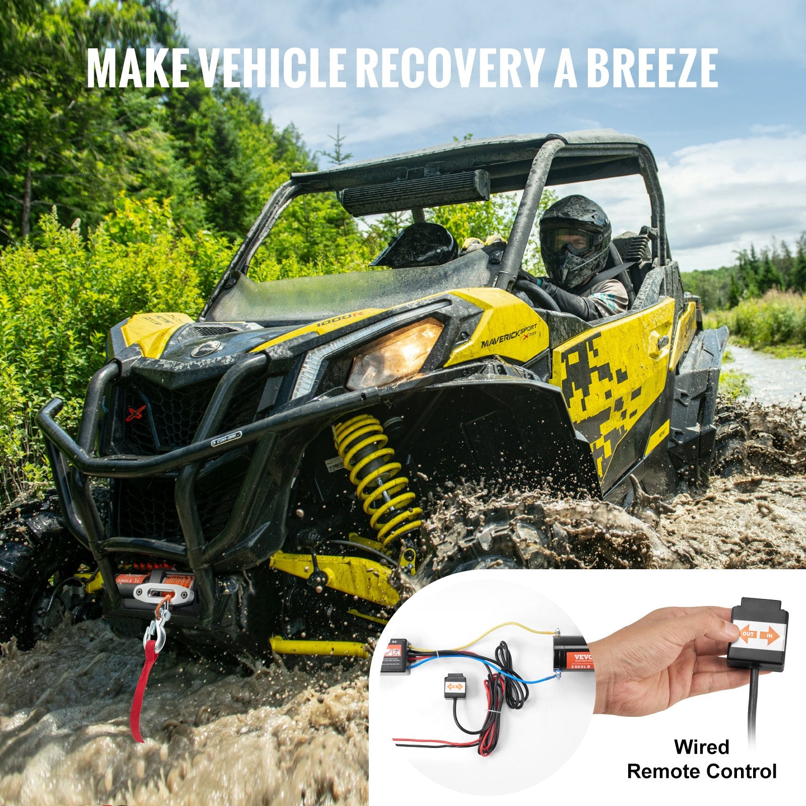 Electric Winch, 1588 kg Line Pull Capacity, 12V DC ATV Winch with 0.5 x 1188.7 cm 12 Strands Synthetic Rope V952-ATVHCSJPYXYKT38ASV9