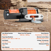 Electric Winch, 1588 kg Line Pull Capacity, 12V DC ATV Winch with 0.5 x 1188.7 cm 12 Strands Synthetic Rope V952-ATVHCSJPYXYKT38ASV9