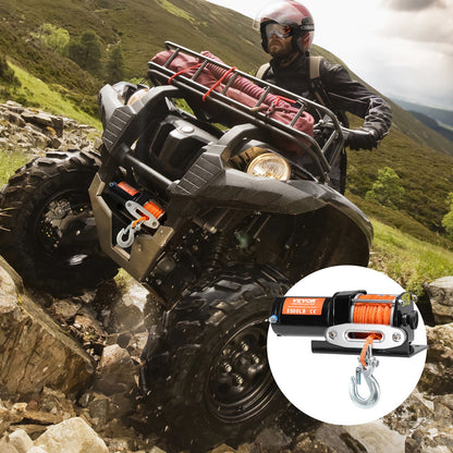 Electric Winch, 1588 kg Line Pull Capacity, 12V DC ATV Winch with 0.5 x 1188.7 cm 12 Strands Synthetic Rope V952-ATVHCSJPYXYKT38ASV9