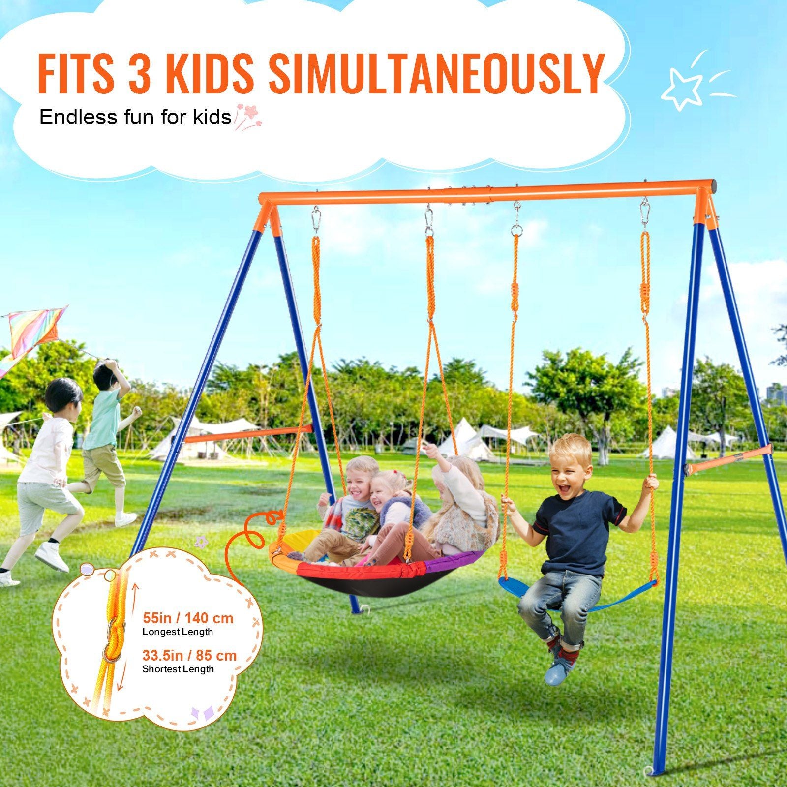 Swing Sets for Backyard, 440lbs Load Capacity Swing Set, with 1 Saucer Swing Seat, 1 Belt Swing Seat, Heavy V952-AXQQTZ2RW000VMH9NV0