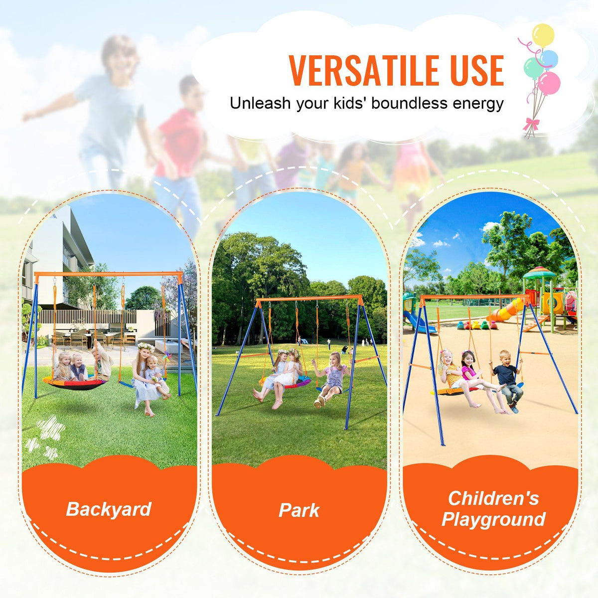 Swing Sets for Backyard, 440lbs Load Capacity Swing Set, with 1 Saucer Swing Seat, 1 Belt Swing Seat, Heavy V952-AXQQTZ2RW000VMH9NV0
