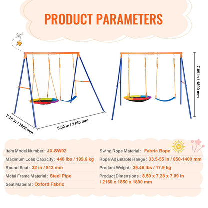 Swing Sets for Backyard, 440lbs Load Capacity Swing Set, with 1 Saucer Swing Seat, 1 Belt Swing Seat, Heavy V952-AXQQTZ2RW000VMH9NV0