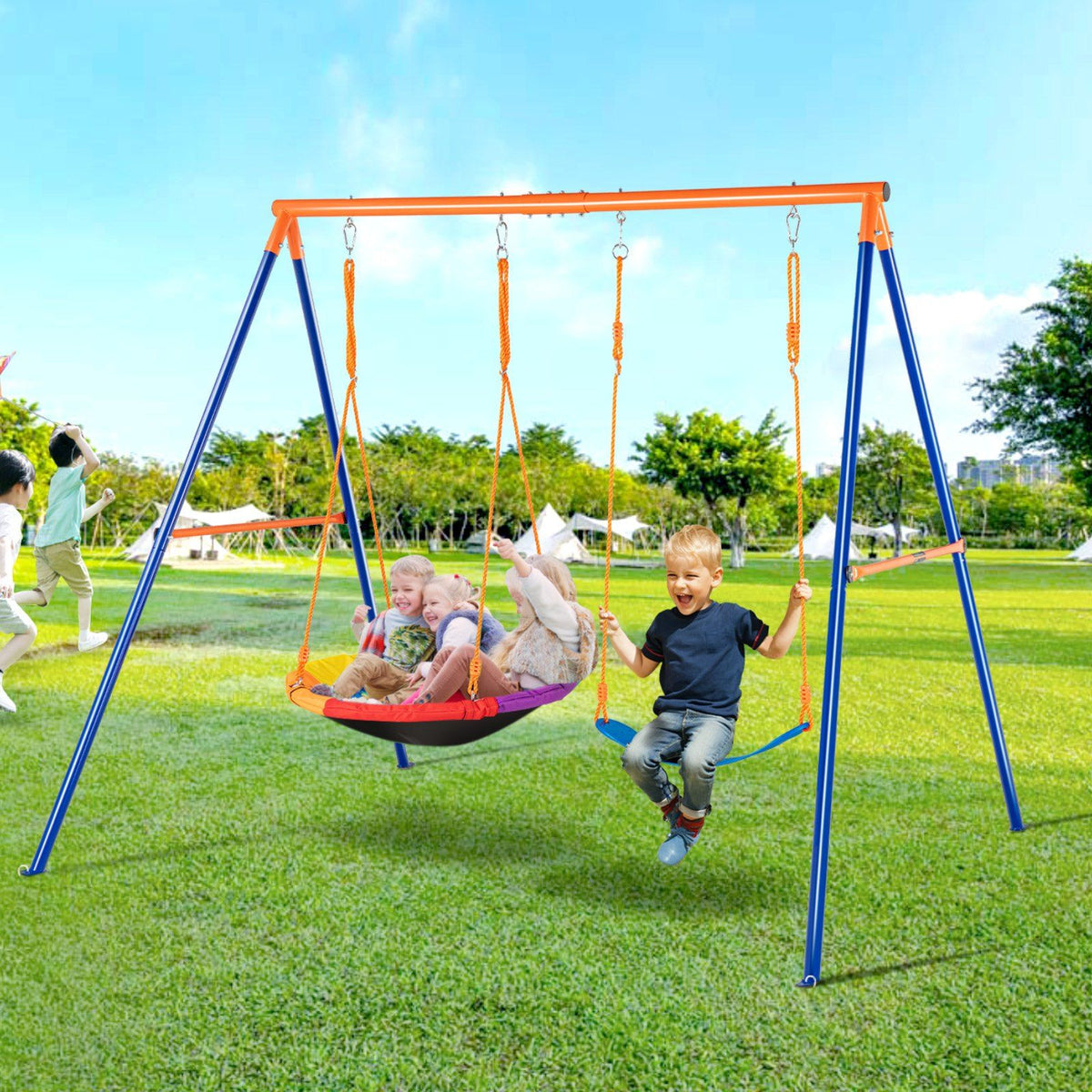 Swing Sets for Backyard, 440lbs Load Capacity Swing Set, with 1 Saucer Swing Seat, 1 Belt Swing Seat, Heavy V952-AXQQTZ2RW000VMH9NV0